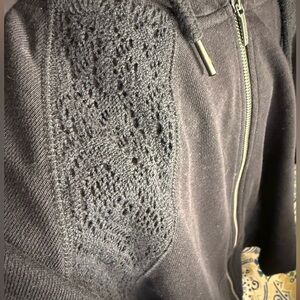 DKNY Jeans Black Zip-Up Hoodie with lace detail